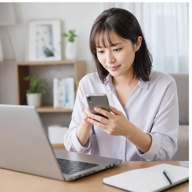 メールアドレス変更後に受信を確認する女性