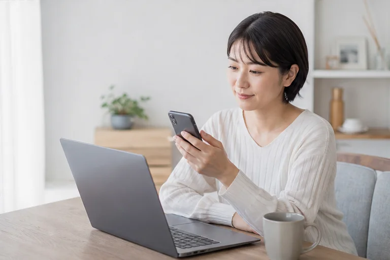 応募後に企業連絡を確認する女性