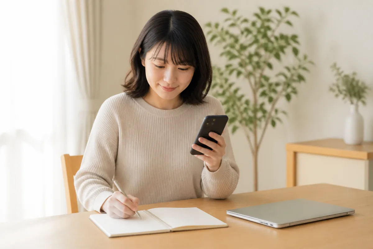 ギフトカードメールが届かない場合の問い合わせ手順を記録する女性