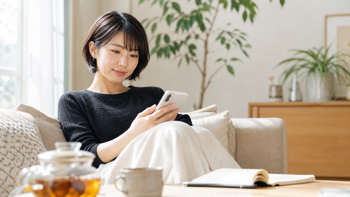 プライバシー設定後にアプリを利用する女性