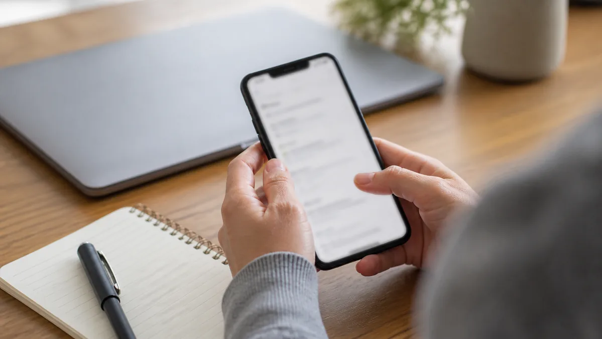 スマートフォンでメール認証を確認する手元