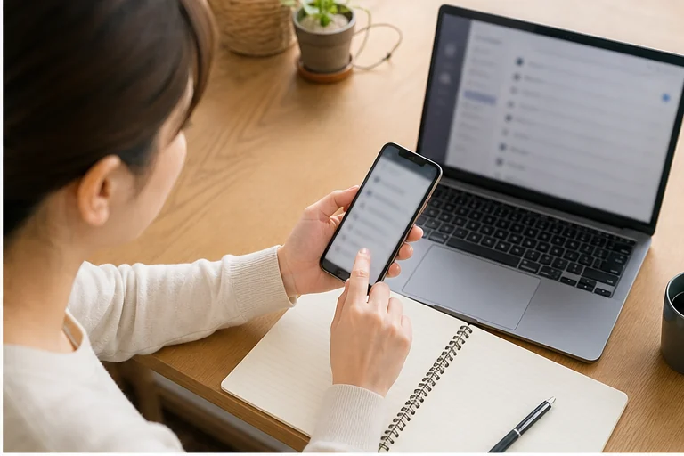 パスワード再発行前に登録メールアドレスを確認する女性
