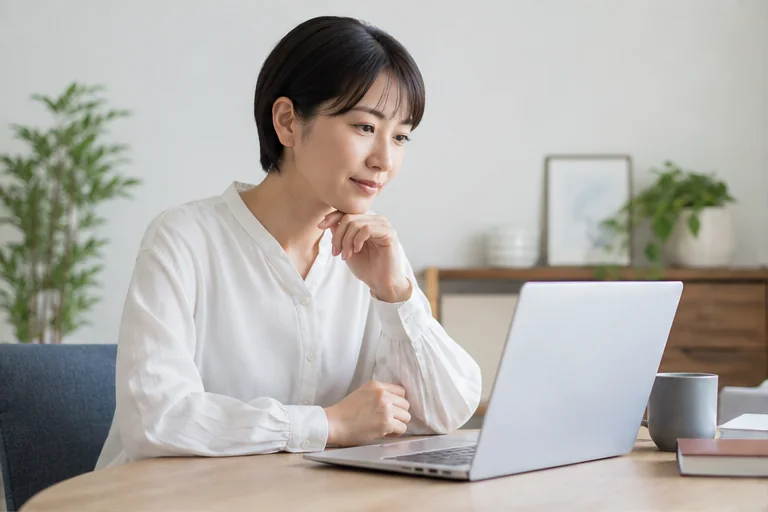 ママワークスで応募する求人を選ぶ女性