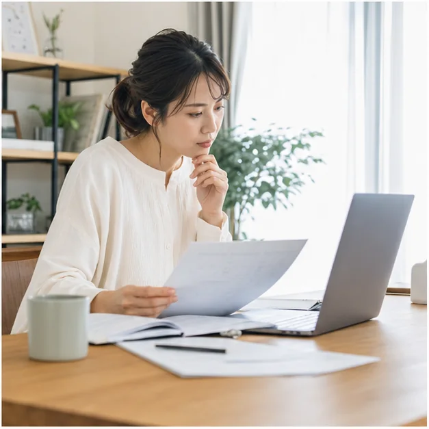 ママワークスのプロフィール作成前に経歴を整理する女性