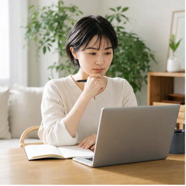 ママワークスで問い合わせ先を確認する女性