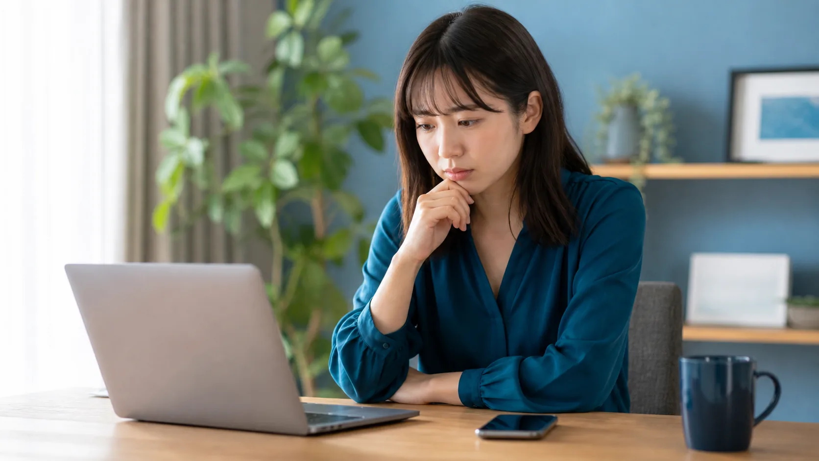 電話認証前の不安を確認する女性