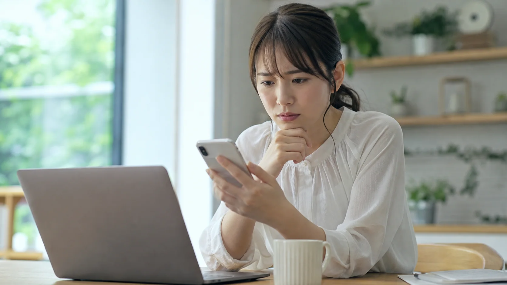 電話番号重複エラーを確認する女性