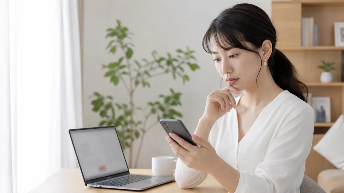 アカウント連携の内容を確認する女性