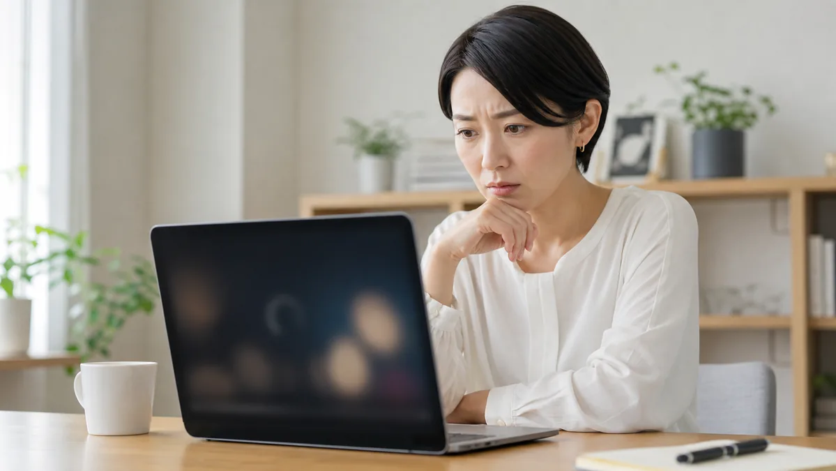 再生されない動画を前に原因を確認する女性
