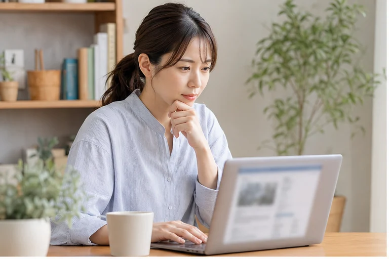 在宅求人サイトで企業に見える情報を確認する女性