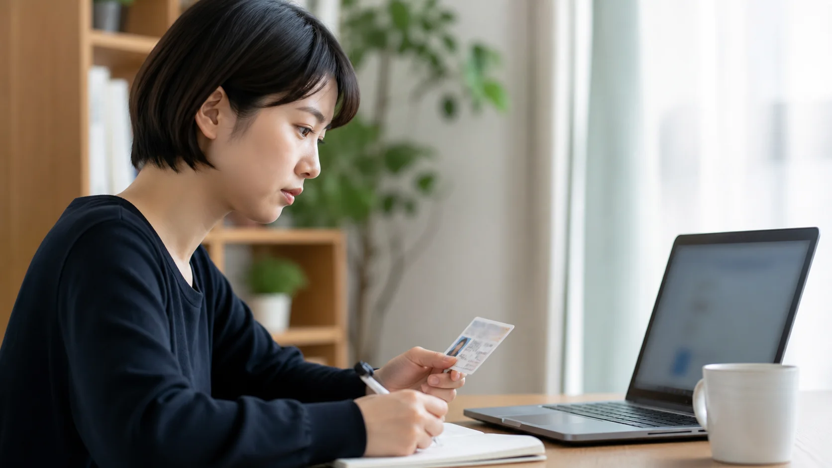 公式問い合わせに必要な情報を整理する女性