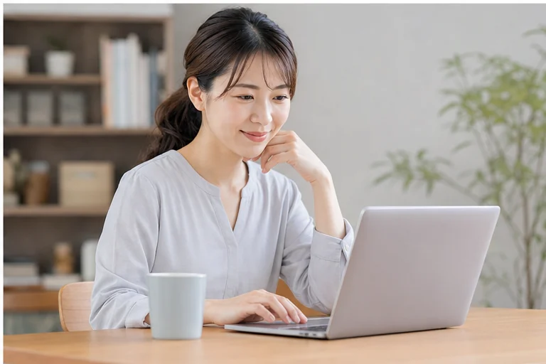 在宅求人へ応募後に企業からの連絡を確認する女性