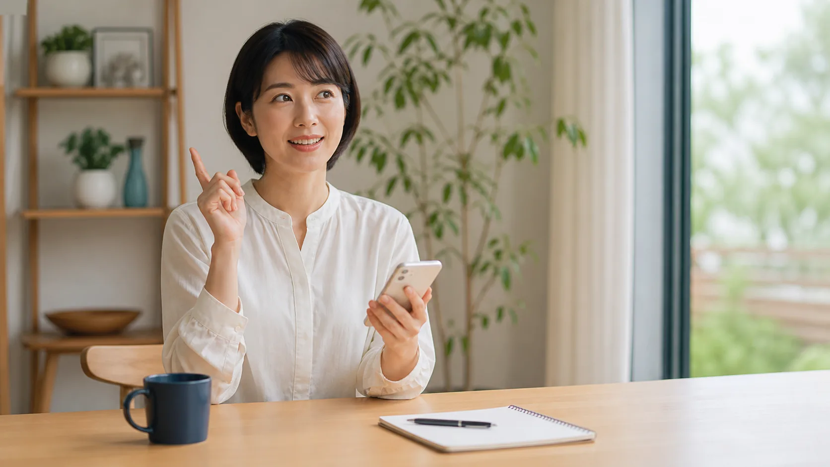 会話や認証コードが不要と確認する女性