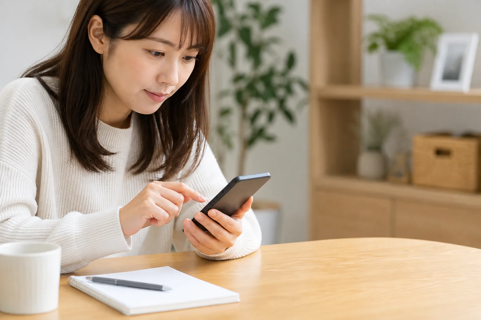 電話認証前に通話料金を確認する女性