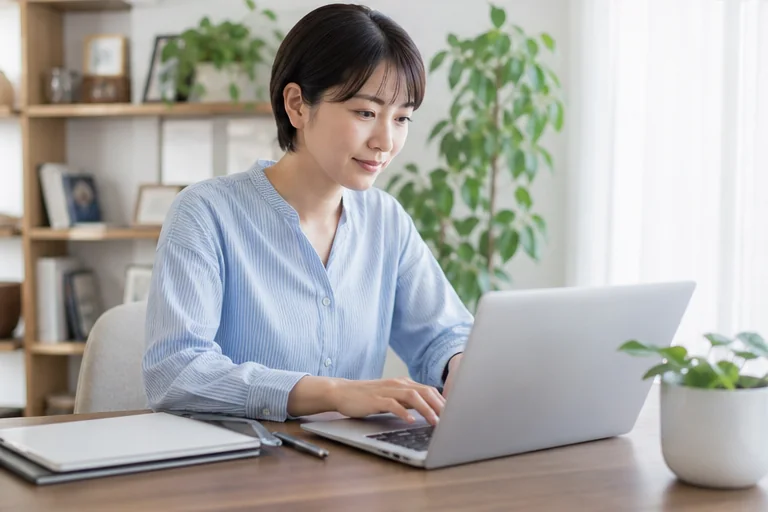 応募前に経歴とスキルを更新する女性