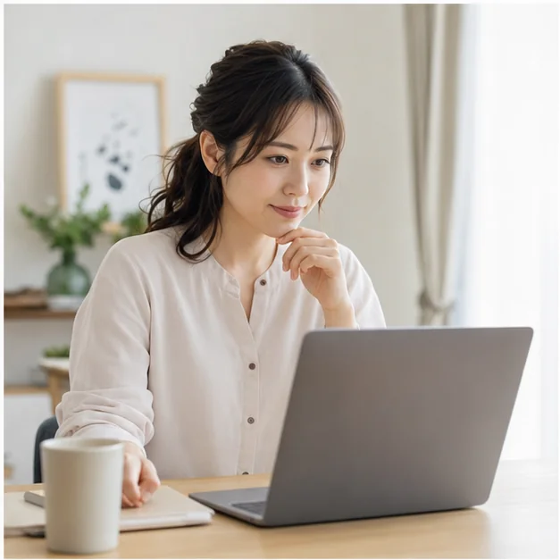 ママワークスのプロフィールを保存前に確認する女性