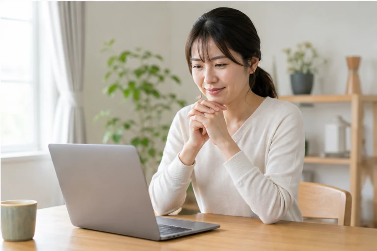 在宅求人の企業連絡へ返信して安心する女性