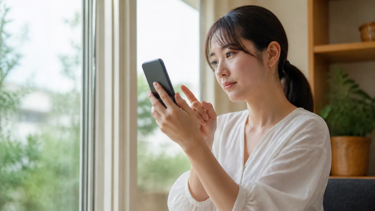 スマートフォンのプライバシー設定を変更する女性