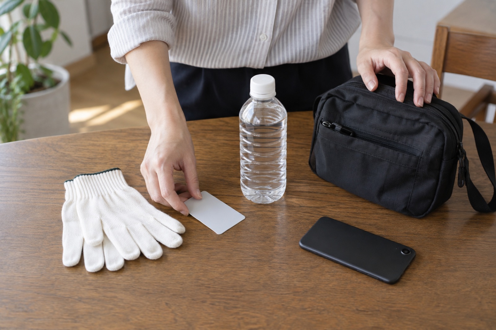 単発勤務の持ち物を用意する人