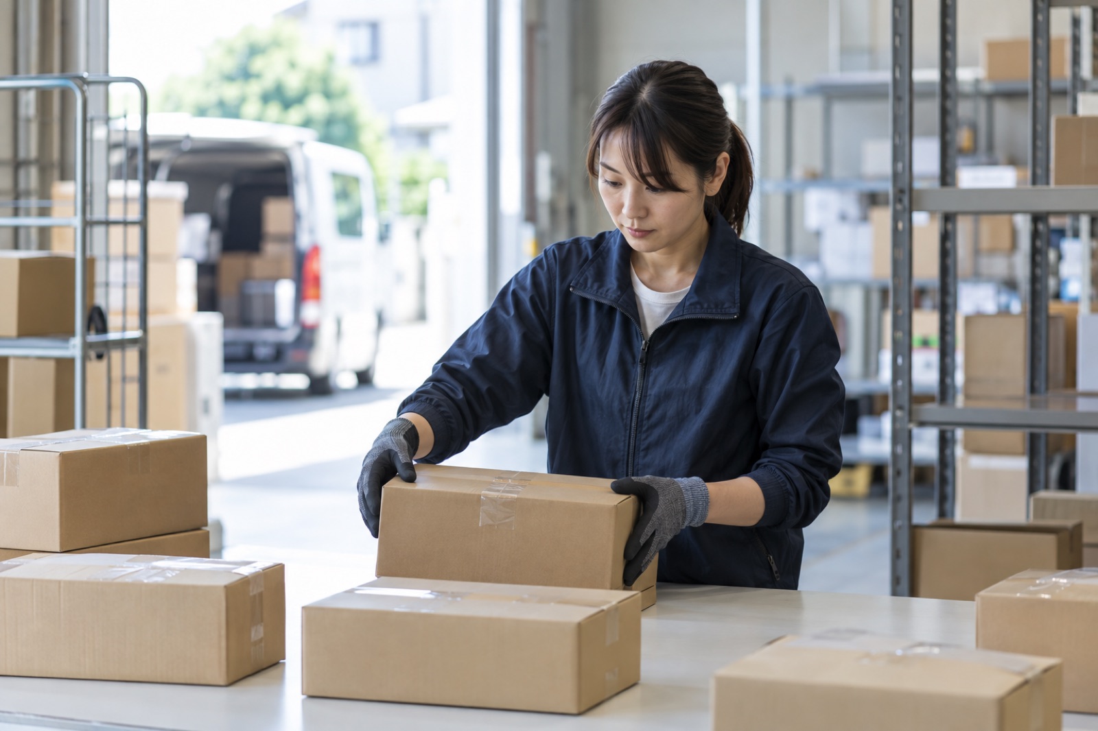 倉庫で荷物を仕分ける作業のイメージ