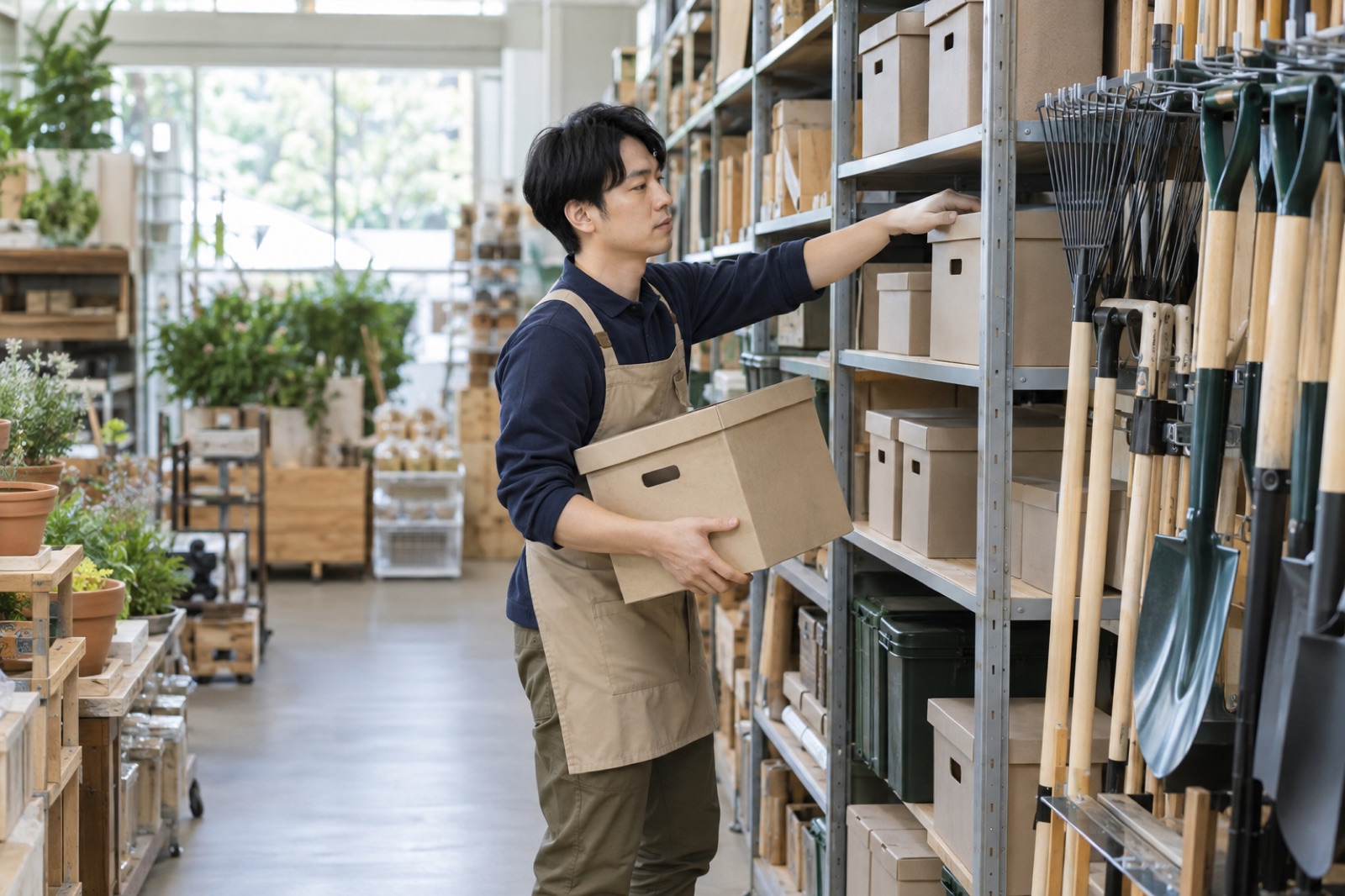 売場で商品を補充するスタッフ