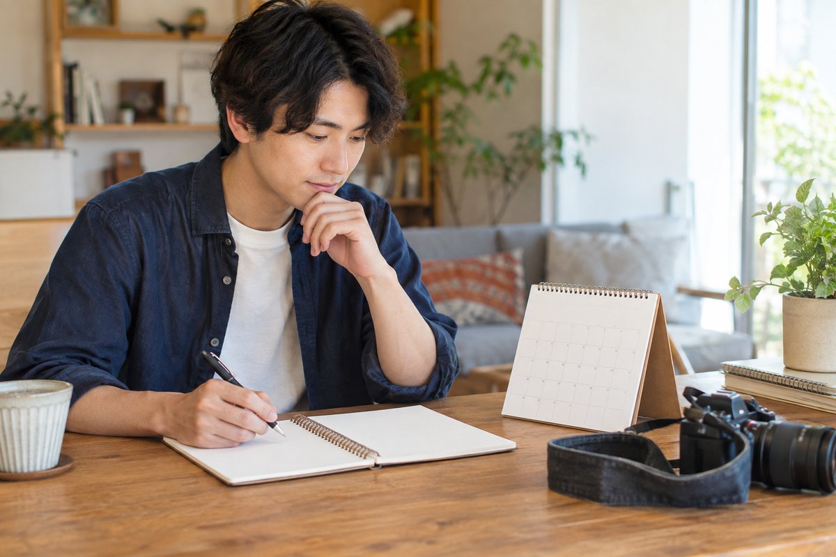 週末の勤務を考える人の生成イメージ
