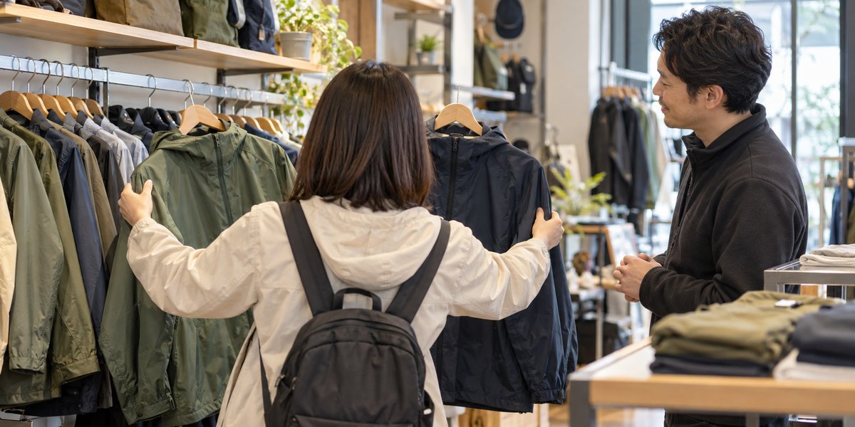 作業服売場で相談を受ける生成イメージ