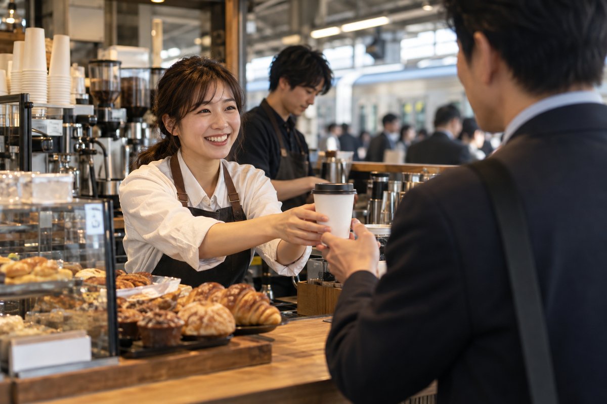 カフェで商品を渡す生成イメージ