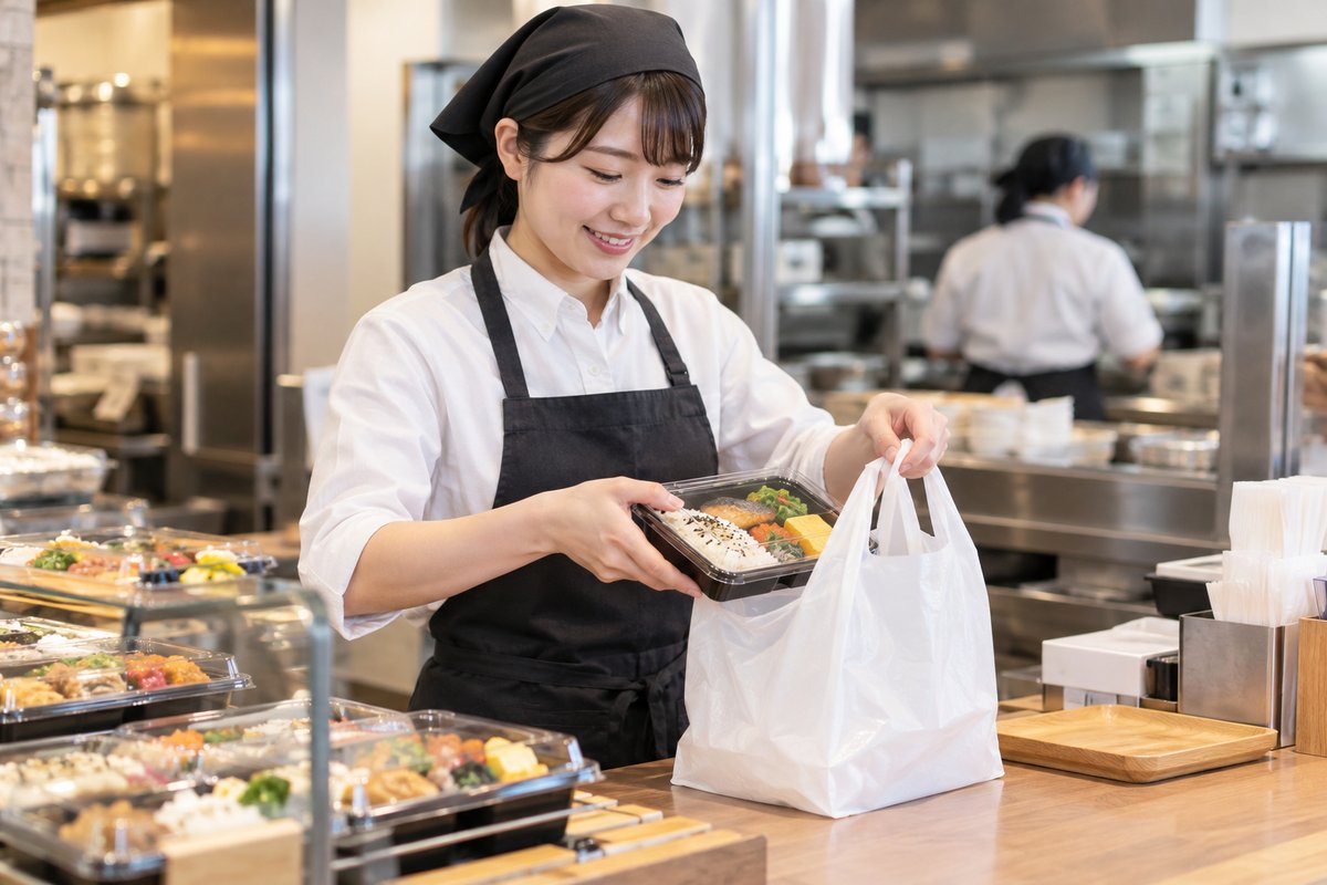 弁当を袋に入れる生成イメージ