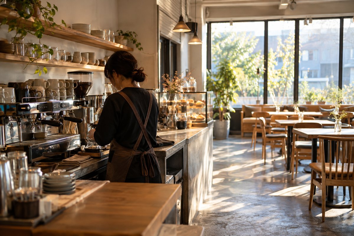 カフェの開店準備を表す生成画像