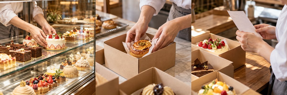 洋菓子売場の開店準備を表す生成画像
