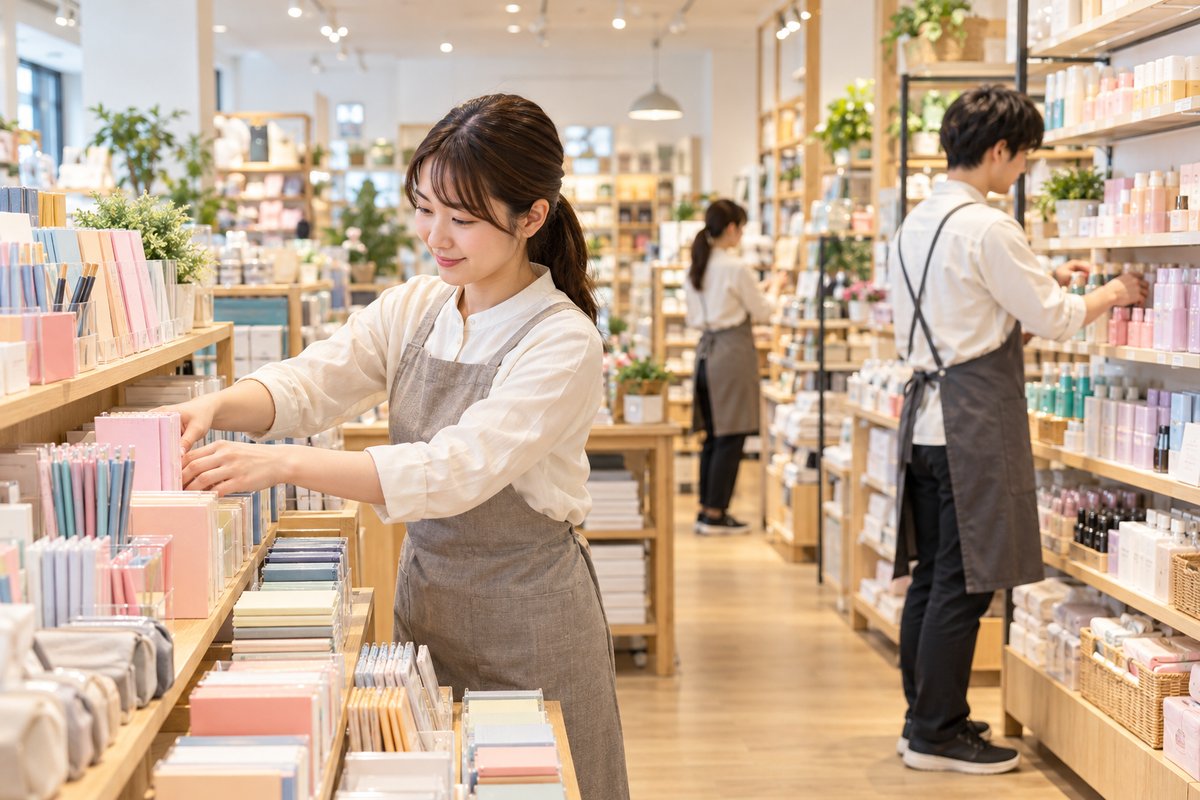 雑貨店の売場準備を表す生成画像