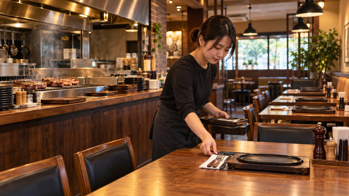 ステーキ店の開店準備を表す生成画像