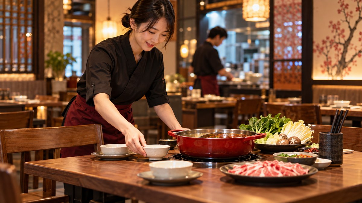 鍋料理店の客席準備を表す生成写真