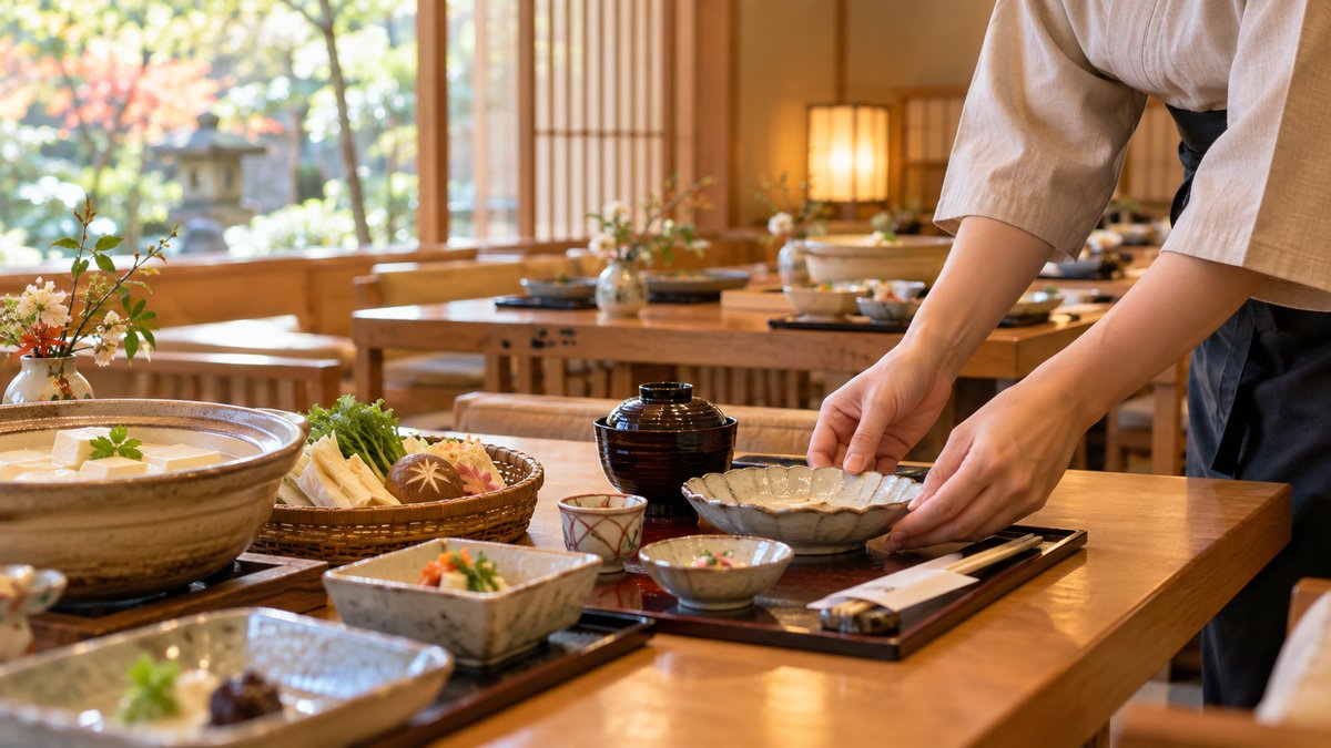 和食店の客席準備を表す生成写真