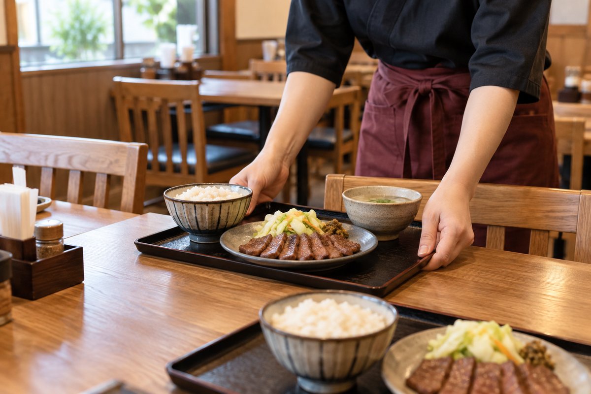 定食店の接客を表す生成写真