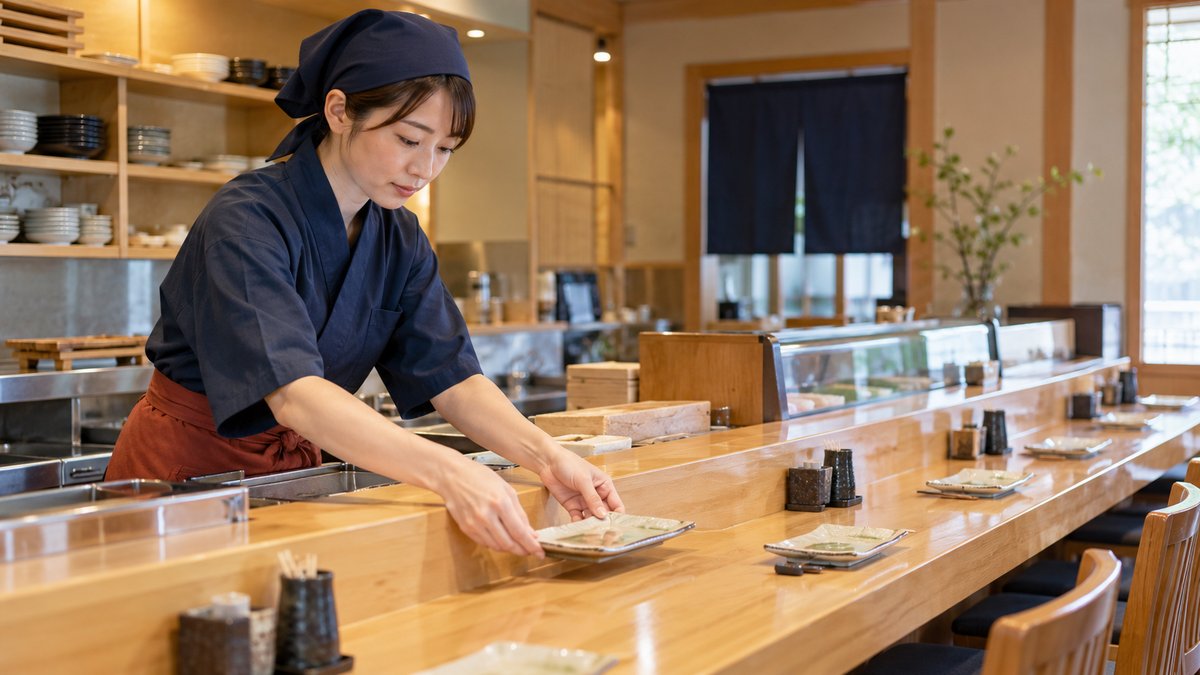 寿司店の開店準備をする人の生成イメージ