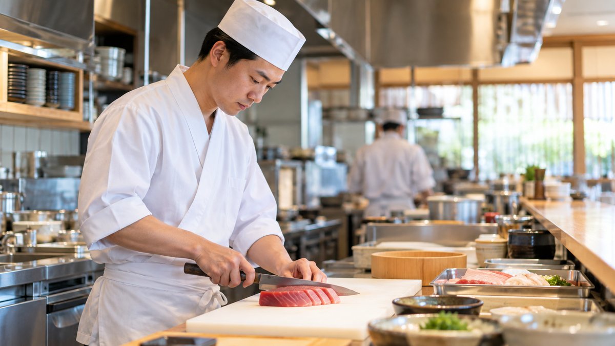 寿司店で仕込みをする人の生成イメージ