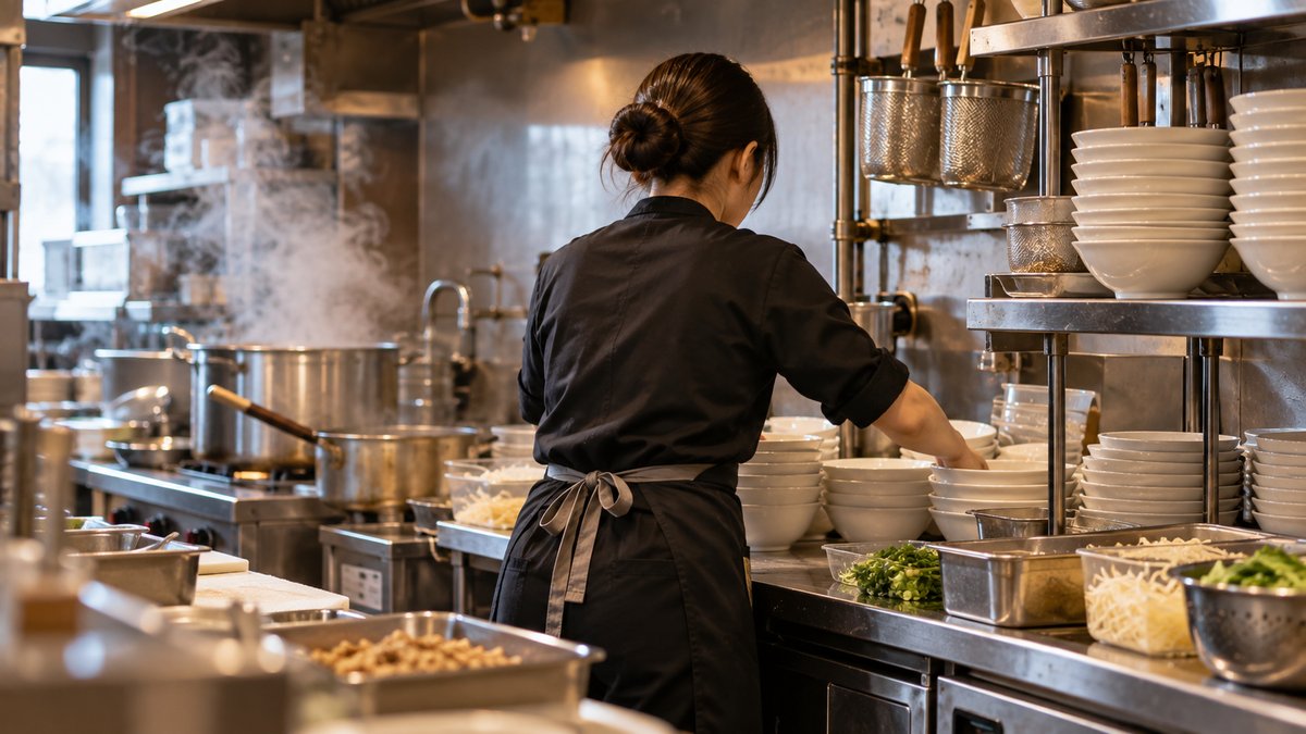 中華料理店の厨房を準備する人の生成イメージ