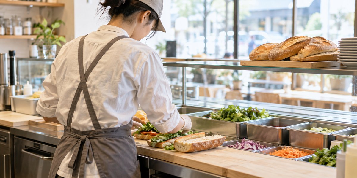 サンドイッチ店の食材を整える人の生成イメージ