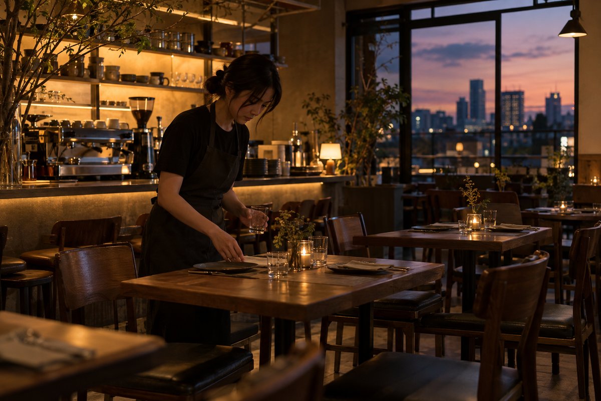 カフェと夜の飲食店を兼ねる店内の生成イメージ