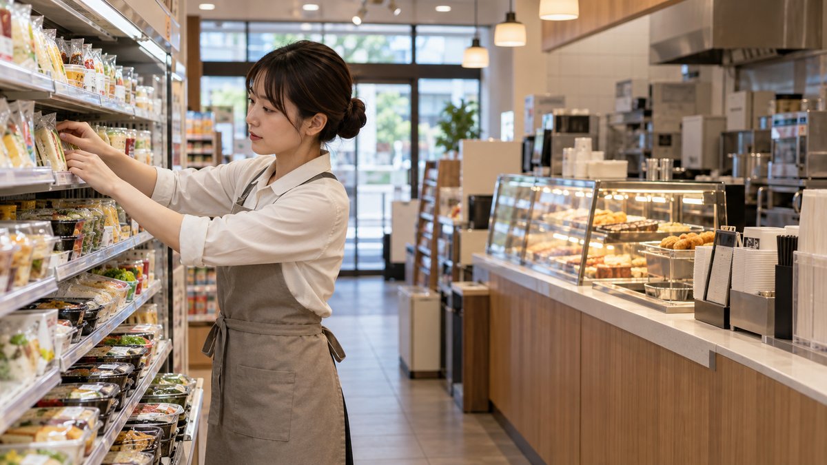 コンビニ店内で働く人の生成イメージ