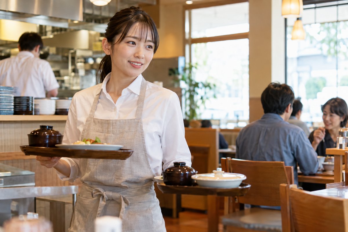 ファミレスで配膳する人の生成イメージ