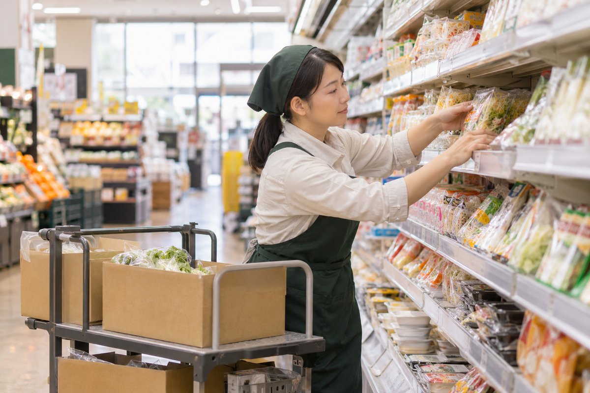 スーパー売場で働く人の生成イメージ