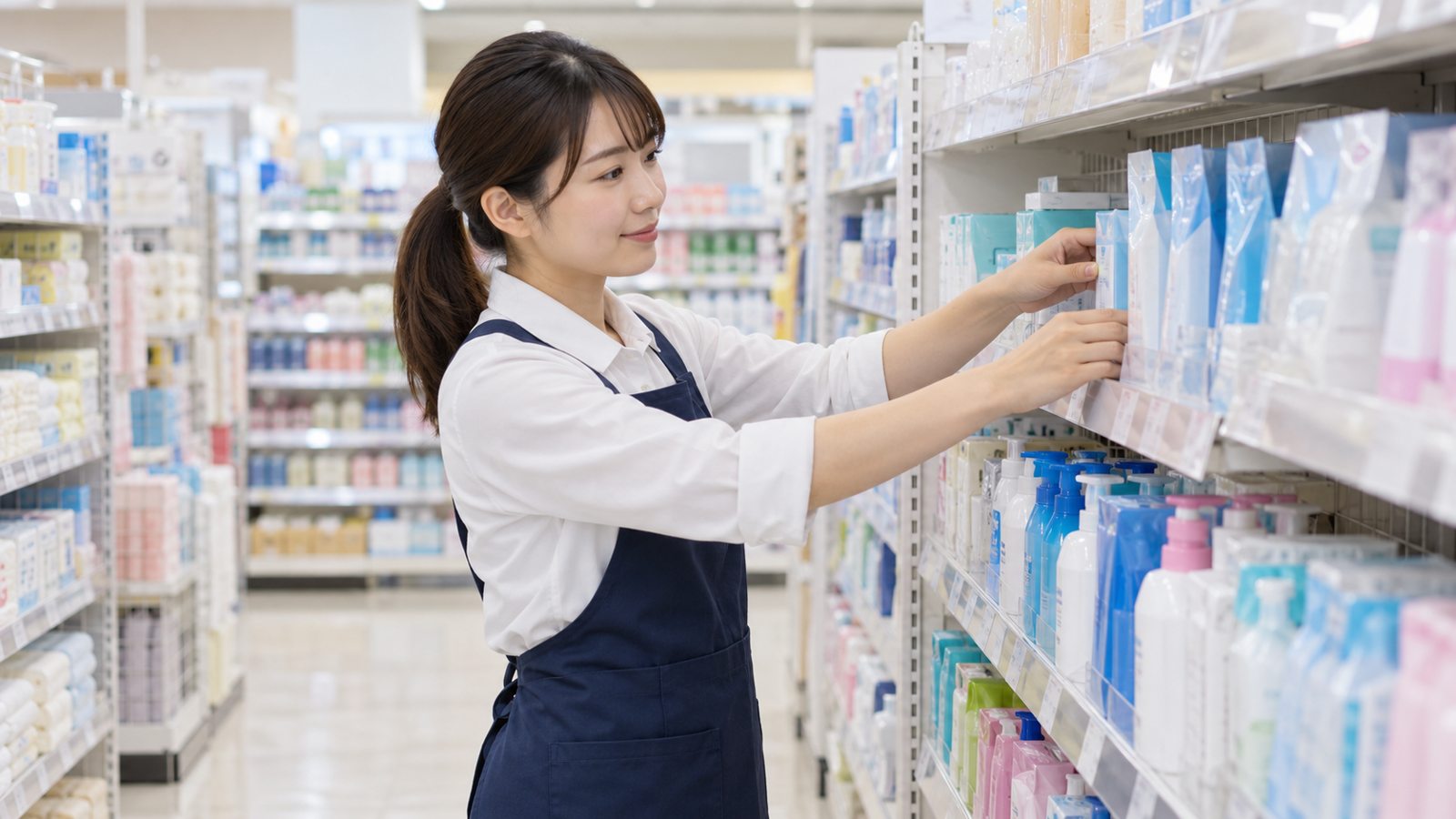 日用品売場を整える人のイメージ