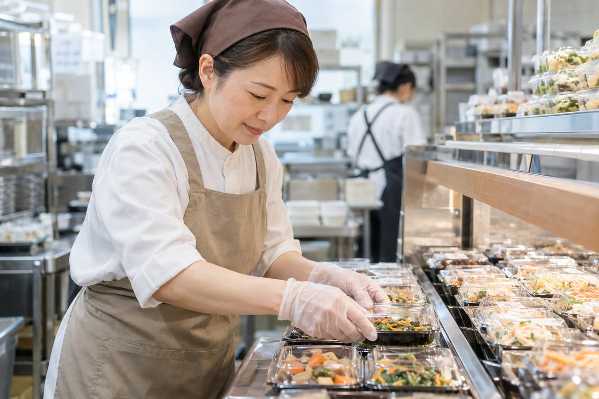 スーパーの惣菜売場で準備する仕事の生成イメージ