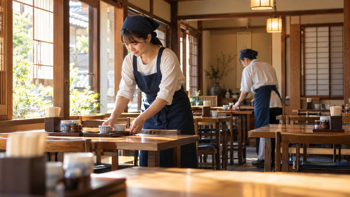 和食店で客席を整える生成イメージ