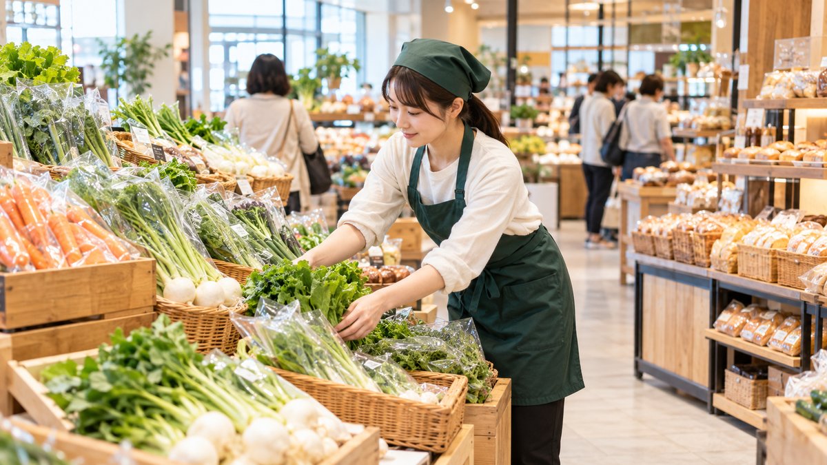 地元野菜の売場を整える生成イメージ