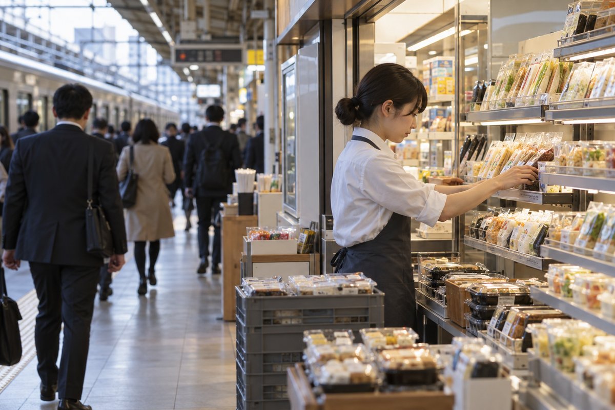 駅ナカ店舗の仕事を表す生成イメージ