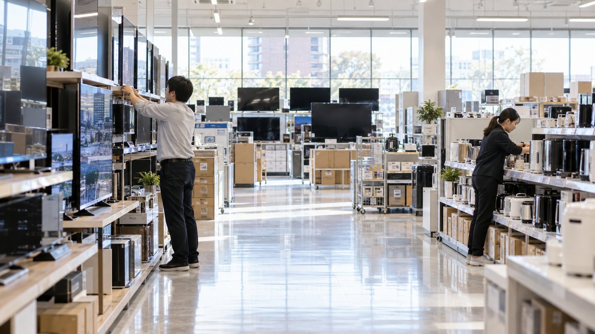 家電売場の開店準備を表す生成画像